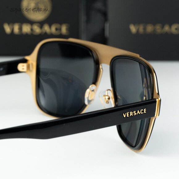 Versace Men Sunglasses Black Grey Polarized Aviator VE2199 100281 NEW AUTHENTIC - Picture 5 of 12
